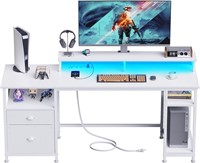 Furologee 61 Desk with LED & Outlets  White