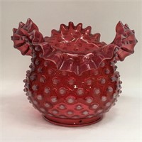 Cranberry Glass Opalescent Hobnail Lamp Shade