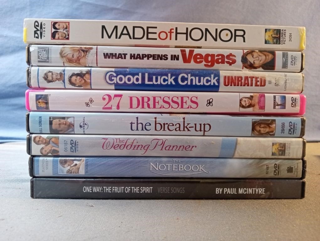 Lot of DVDs including The Notebook, the break-up