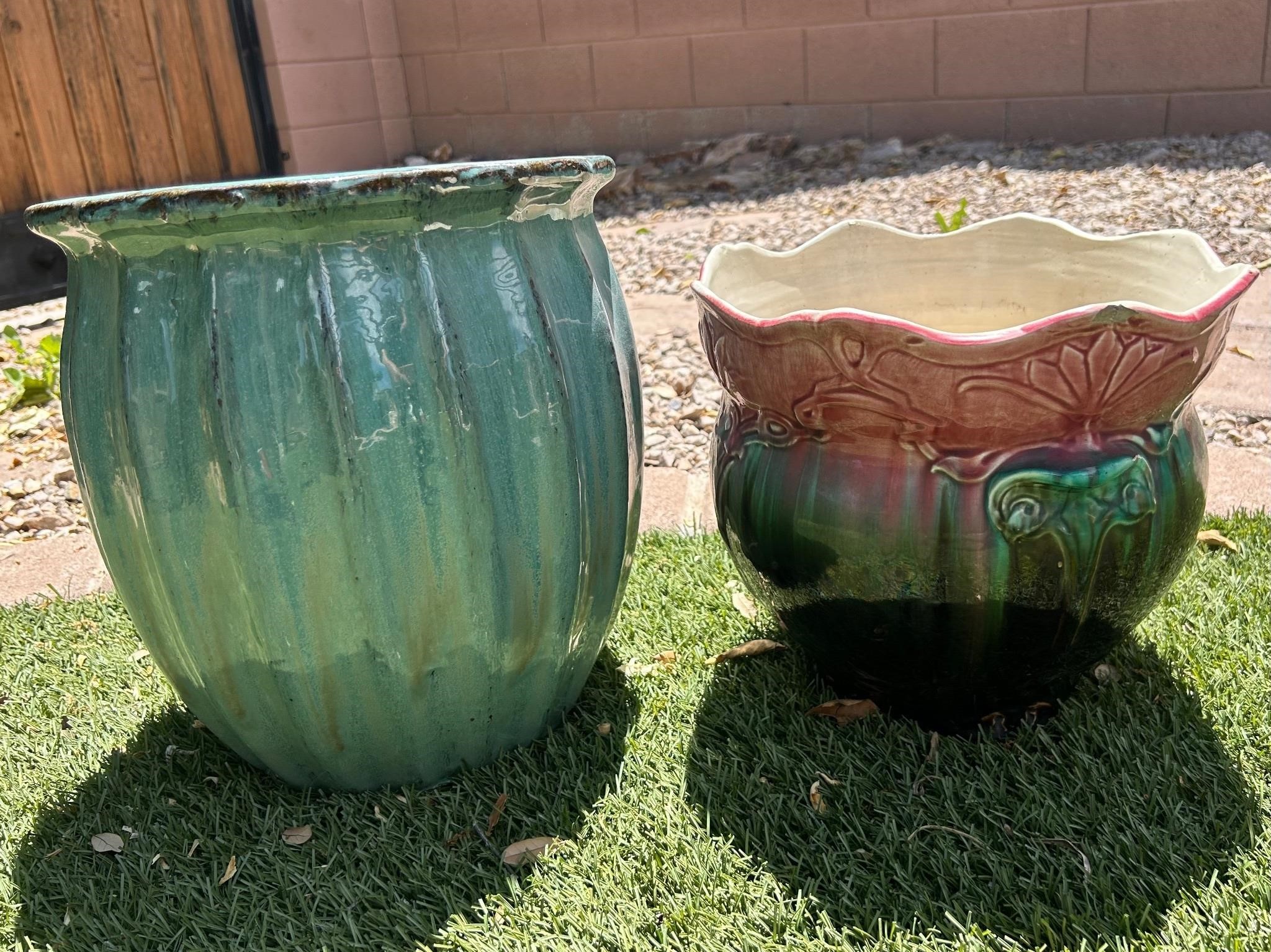 2 Glazed Pottery Planters
