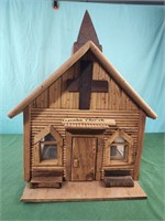 17.5W x 23H x25D handmade wood log cabin church