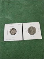 1930 mercury dime 90% silver, 1978 canadian