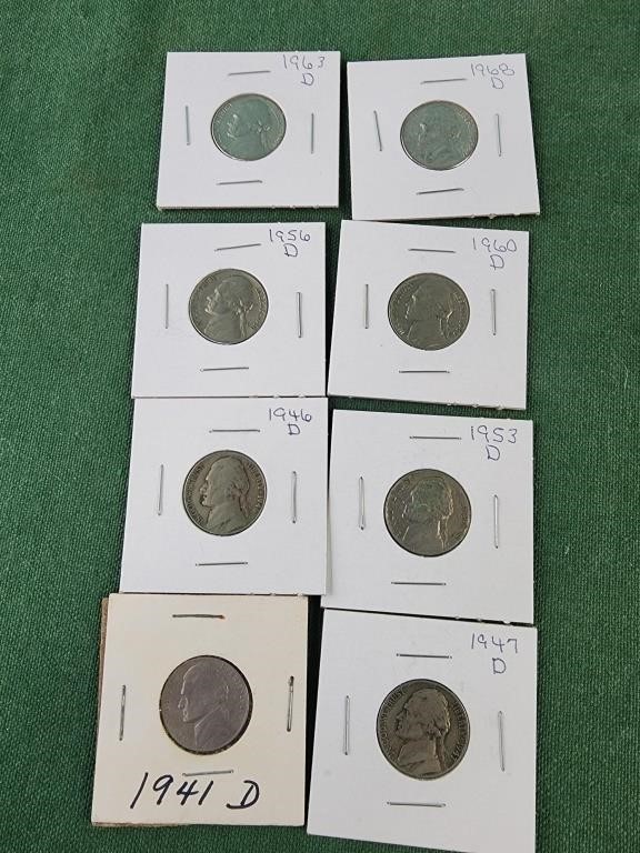 8 Nickels, 1941 D , 1947 D, 1946 D, 1953 D, 1956