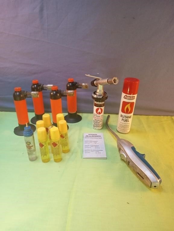Lot of Butane torches and butane fuel