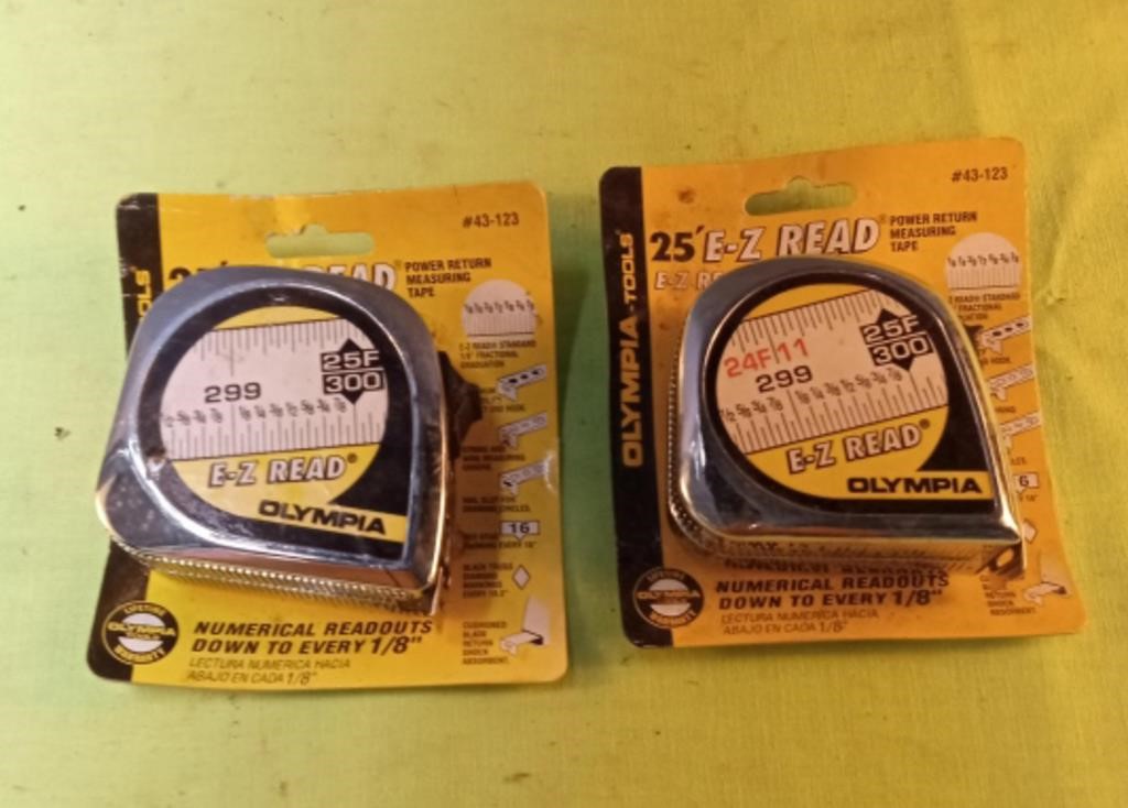 2 Olympia E-Z Read 25' tape measures. New