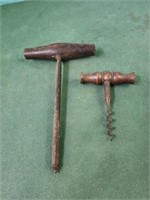 Antique Screw Starter and wood handle corkscrew