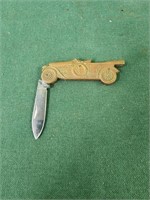 VINTAGE BRASS POCKET KNIFE OLD CAR HANDLE DESIGN