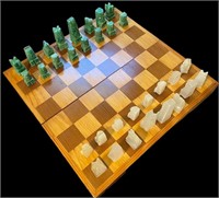 Aztec Chess Set W/Jade & Quartz Pieces