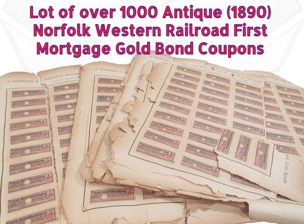 1000+ Antique 1890 Norfolk Western RR Bonds
