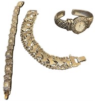 Ornate Fancy Watch & VIntage Bracelets
