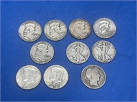Lot of Misc Silver Half Dollars (10)