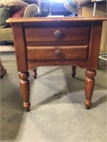 Wooden side table, inlay look top single drawer***