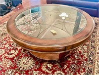 Round WOODEN COFFEE TABLE WITH GLASS INLAY