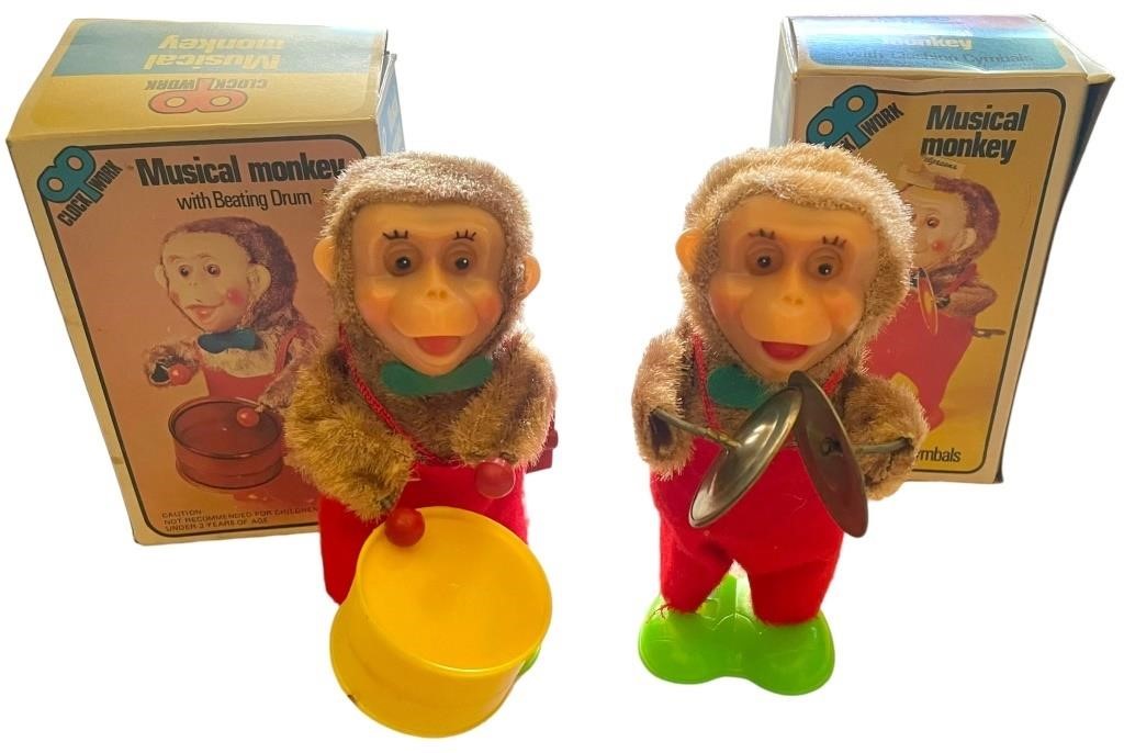 Vtg Clockwork Monkey Toys ORIGINAL BOXES