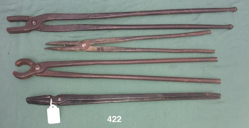 Four pair of blacksmith tongs