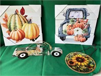 2 New Canvas Pics Truck Sunflower Hanging
