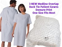 3 NEW Medline Overlap Patient Back-Tie One Size HC