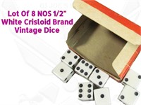 8 Crisloid White 1/2" Dice Vintage NOS New 2G2
