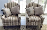 Pair of Bassett striped wingback chairs