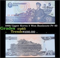 1998 Upper Korea 5 Won Banknote P# 40 Grades Gem C