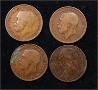 Group of 4 Coins, Great Britain Pennies, 1863, 191