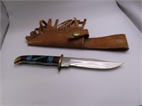 handmade 7.5" Fixed Blade Knife w/ Turquoise Hndle