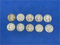 Lot of Misc Silver Quarters (10)