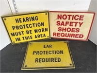 3 plastic signs- safety shoes & hearing protection