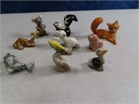 (9) Miniature 1" Collectible Animals FIgs pottery