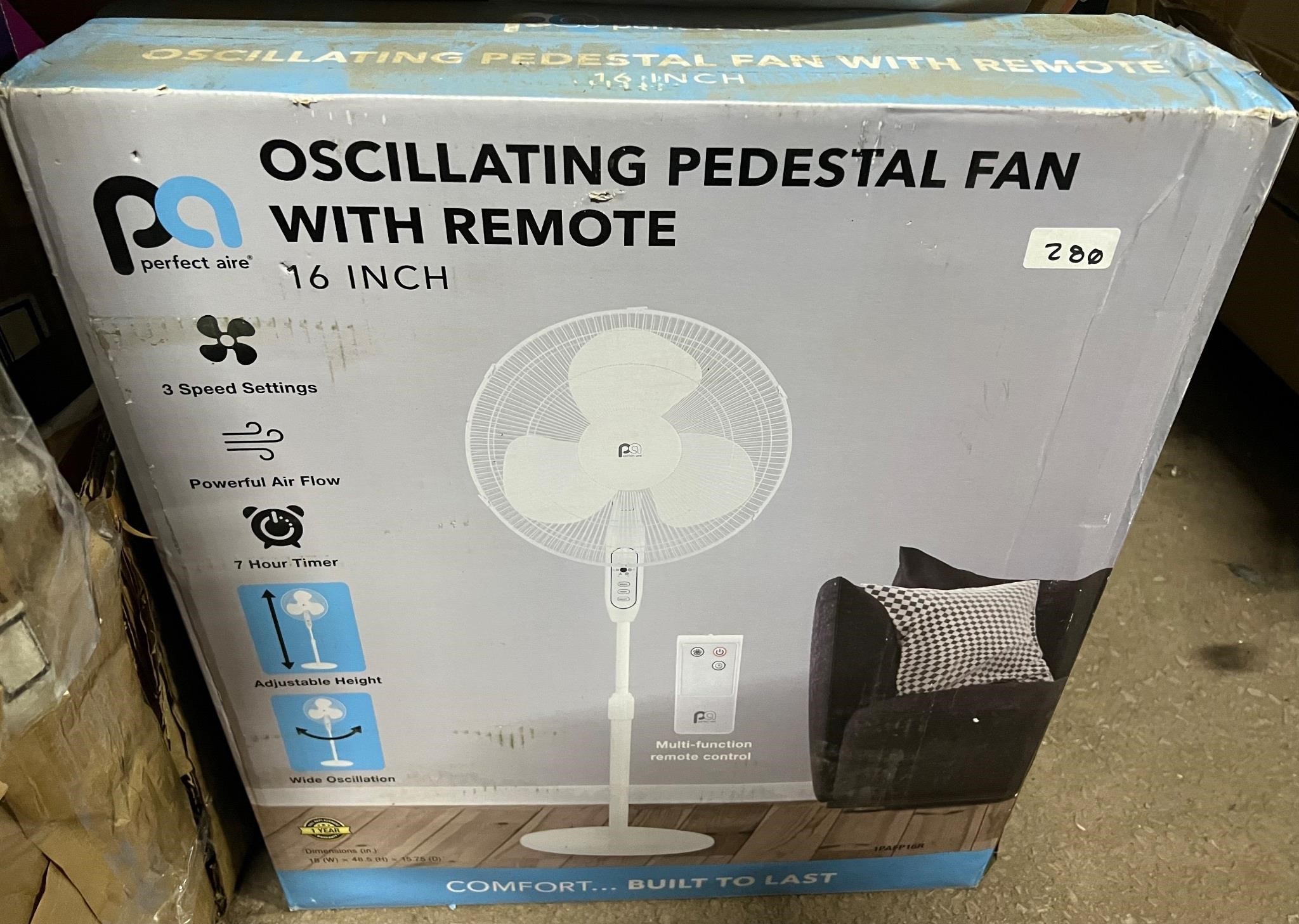 Perfect Aire Oscillating Pedestal Fan w/Remote 16"