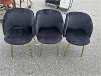 3pc Black Velour Gilt Leg Modern Chairs 1 Tear