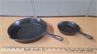2 TWO CAST IRON FRYING PANS - SK, ETC.