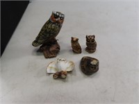 (5) Mini Smaller OWL Figures 1"~3" Pottery/Wood