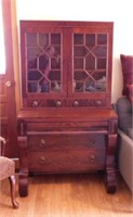 Antique mahogany drop front secretary desk hutch