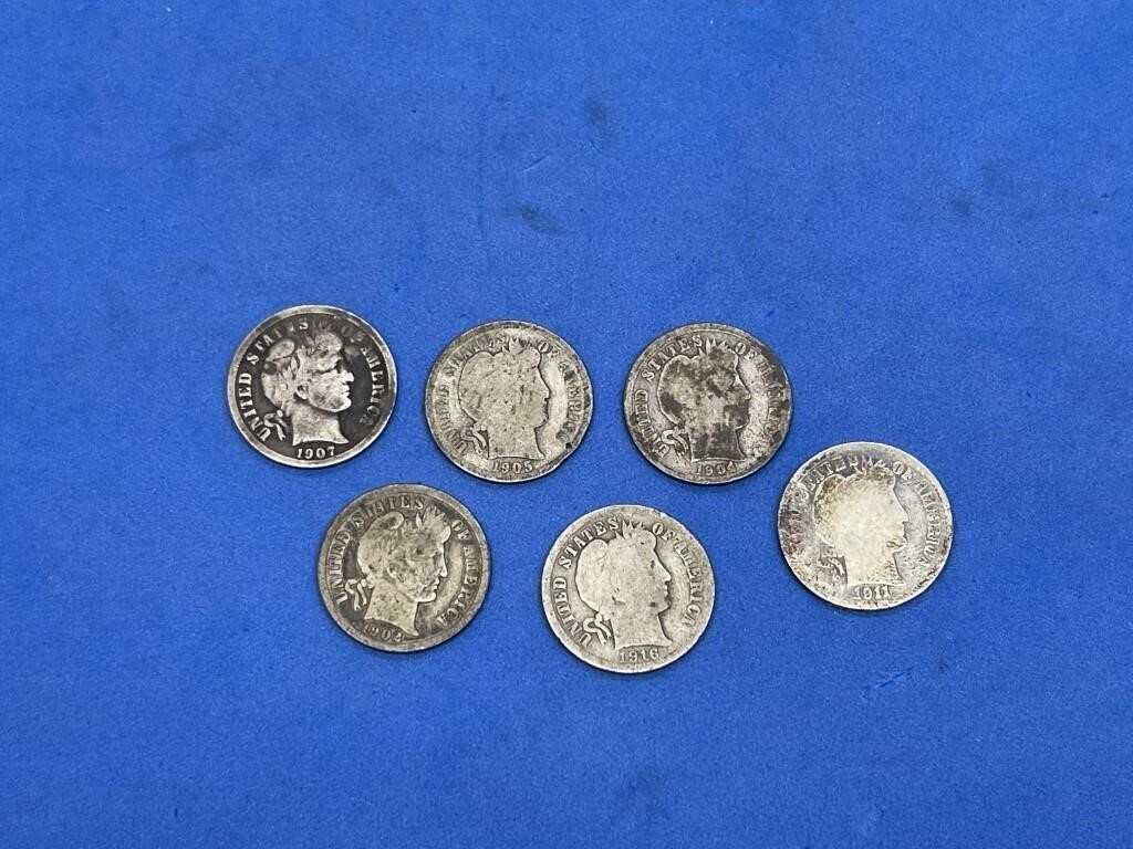 Lot of Misc Barber Dimes (6)