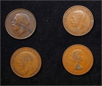 Group of 4 Coins, Great Britain Pennies, 1912, 192
