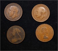 Group of 4 Coins, Great Britain Pennies, 1900, 191