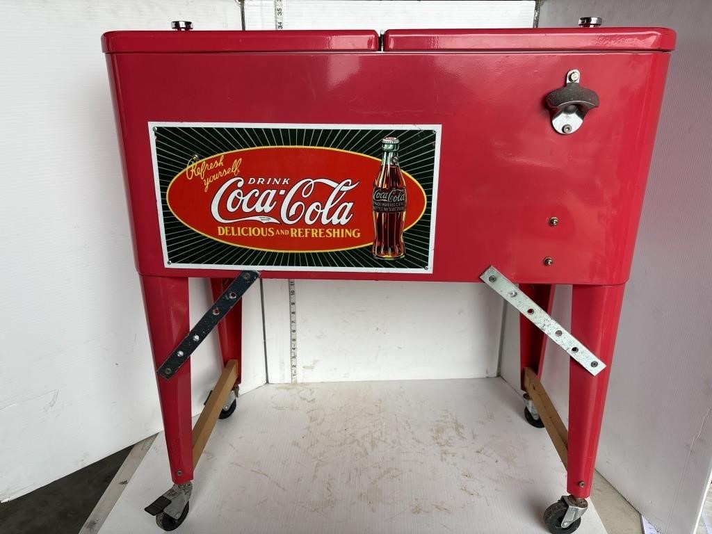 Red cooler on wheels