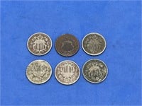 Lot of Silver Shield Nickels (6)