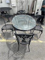 Glass Top Metal Patio Table w/4 Chairs AS-IS