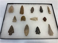 LOT OF 13 NATIVE AMERICAN ARTIFACTS -DISPLAY CASE