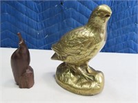 (2) Quail Collectibles 6"brass & 4"wood