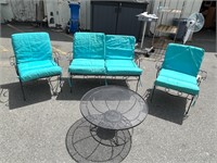 Metal Patio Loveseat, 2 Chairs, Side Table