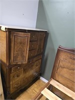WOOD HIGH CHEST W/ MARBLE TOP