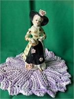Vintage Lady 8” & Purple Doily