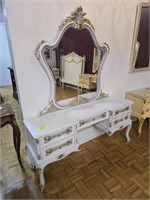 GREY WOOD VANITY W/ MIRROR