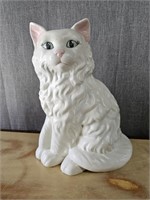 12" Vintage Ceramic White Cat Statue