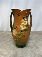 Vintage Roseville pottery white rose vase, 16