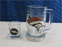 (2) Broncos metalembossed Mug & Shot Glasses