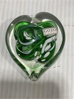 GOZO GLASS SIGNED HEART PAPERWEIGHT